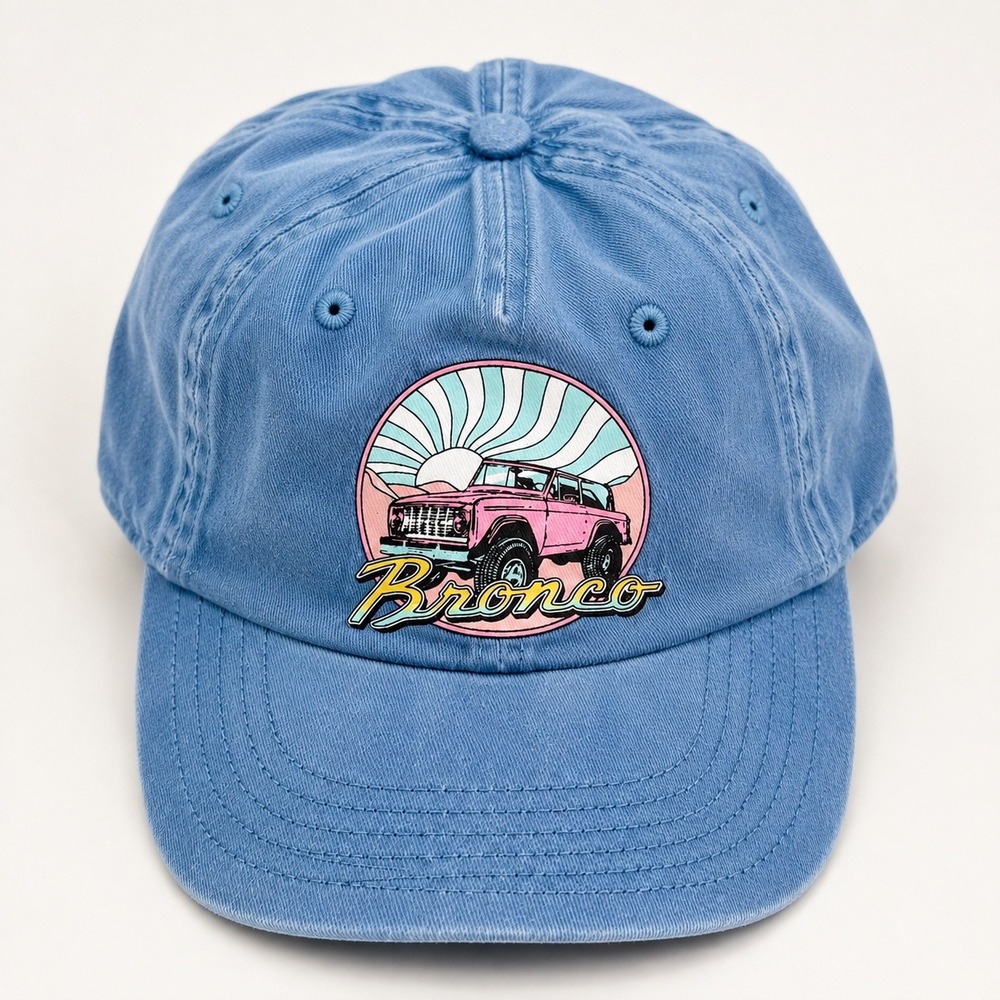 Ford Bronco Blue Snapback Hat Pink Graphic Retro Western Truck Cotton OSFM